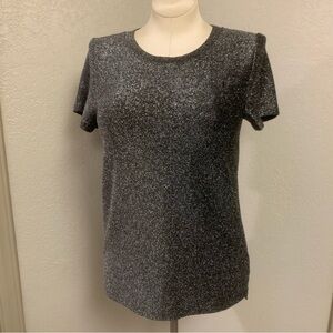 Lumiere Ladies S Black & Silver Short Sleeve Tee Metallic Shimmer T-Shirt Crew